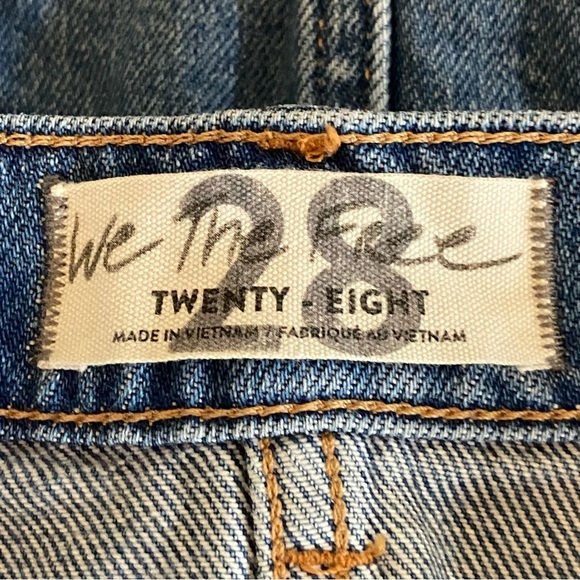 We The Free People Mini Jean Skirt Sz 28 Denim Pleated Raw Hem Preppy Academia - Picture 3 of 6